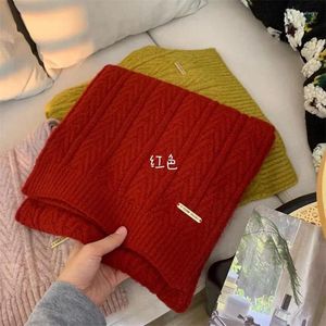 Scarves Wool Knitted Neck Scarfs For Women Winter Warm Shawls Wraps Solid Color Cashmere Female Korea Style Scarf Ins 30x154cm