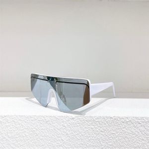 White Silver Mirror Solglasögon för kvinnor Män Flat Top Shield Wrap Glasses Summer Sun Shades Gafas de Sol Sonnenbrille UV400 Eyewea241p