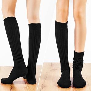 Frauen Socken Slouch Baumwollknit Knie High Scrunch weiße schwarze Sockings Herbst Winter Unterwäsche Männer Call atmable