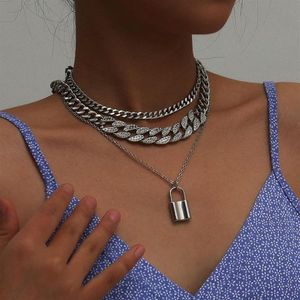 Punk Multilayer Love Lock Wiselant Choker Naszyjnik steampunki kobiety mężczyźni kłód kryształowy nożyce Chunky łańcuchowe naszyjniki Para żyd210f