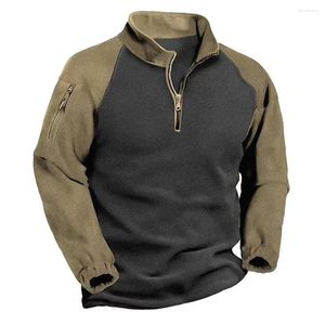 Men's Hoodies Outdoor Pocket Tshirt Slim Fit Army Green Top With Half Pull Chain Neck Suitable For Daily And Gym Use