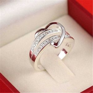 925 Silver Ring Wedding Ring Double Row Half Heart Zircon Women's Ring med Diamond Ring Armband