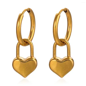 Dangle Earrings Stainless Steel Heart Lock 18K Gold Plated Pendants Hoop Woman Minimalist Charms Fashion Holiday Giftds Jewelry