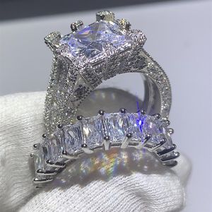 Jóias de moda vintage de marca inteira 925 Sterling Silver Princess Cut Topaz White CZ Diamond Women Wedding Bridal Ring Set 275Z