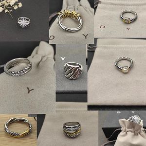Ringos de banda de marca Dy Torcia Twited Two Color Cross Pearls Designer Ring For Women Fashion 925 Sterling Silver Silver Vintage Dy Jóias Luxo Diamante Presente de Casamento
