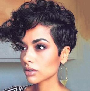 Synthetic Wigs Short Curly Wig Black Pixie For Women Daily Party Fake Hair With Bangs Natural Looking1335413