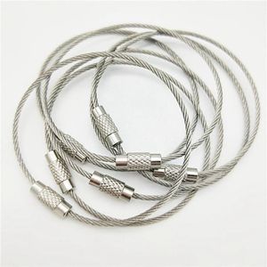 50pcs 100mm Edc Stainless Steel Wire Keychain Ring Key Keyring Circle Rope Cable Loop Outdoor Tag Screw Lock Gadget Drop239B