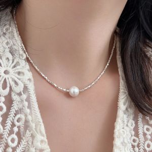 S925 Sterling Silver Irregular Broken Silver Pearl Necklace Armband Female Picker Collar Short Fashion Jewelry 231222