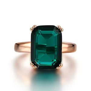 Natural Emerald Ring Zircon Diamond Rings For Women Engagement Wedding Rings with Green Gemstone Ring 14K Rose Gold Fine Jewelry258d