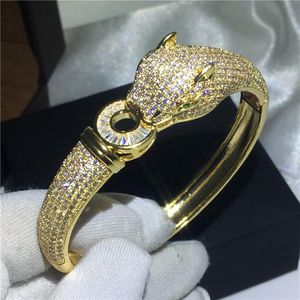 Vecalon Luxury Leopard Bangle Micro Pave 400st Cubic Zirconia Yellow Gold Filled Armband Bangle For Womens Wedding Accessaries G171C