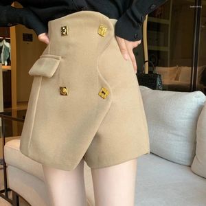 Women's Shorts Irregular Fashion Black A-line Autumn Winter Asymmetrica Casual High Waist Short Pants Button Woolen Culottes