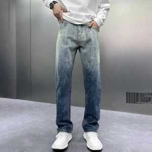 Мужские джинсы градиент синий дизайн моды уличный тренд свободный молодежный корейский хип-хоп штаны с широкими ногами