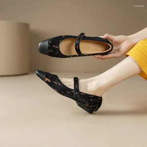 Elbise Ayakkabı Phoentin Retro Mary Janes 2024 Trendler Baskılı Alçak Topuklu 1.5cm Kare Ayak Ayak Çapraz Kayışı Lady Patchwork Deri Siyah FT3109