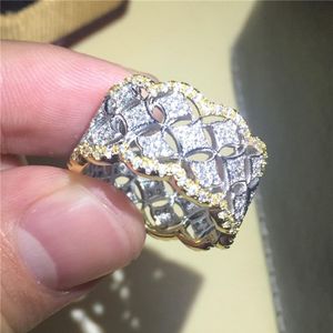 Brand Lady's Luxury 925 Sterling Silver Silver Gold Pave Simulato Diamond Cz Gemstone Rings Sovray Eternal Wedding Ring FO259Y