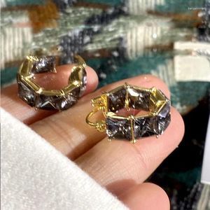 Hoop Earrings Vintage Black Square Crystal For Women 2024 Shiny Exquisite Zircon Round Wedding Jewelry Party