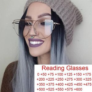 Solglasögon Trending Presbyopic Reading Glasses Women Blue Light Filter Computer Screen Single Bridge Metal Cat228f