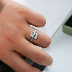 Handmade Emerald cut 2ct Lab Diamond Ring 925 sterling silver Engagement Wedding band Rings for Women Bridal Fine Party Jewelry Q1264D