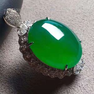 Chinese Traditional Jade Diamond Jewelry Gold 18.2X13.9X6mm Natural Green Jadeite Necklace Pendant Ring Dual Use