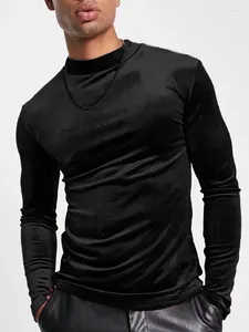 Men's T Shirts Round Neck Male Autumn Winter Pullovers Casual Streetwear Basic Long Sleeve Tops Men Solid Undershirt Warm Black Pleuche Tees