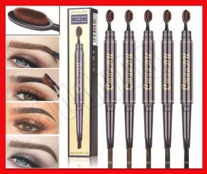 CMAADU Eye Makeup Eyebrow Pencil Tandborste Huvud Design Brush 2 i 1 Eyebrow Pencil Eyebrow Brush Långlast Vattentät 5 Colo3655005