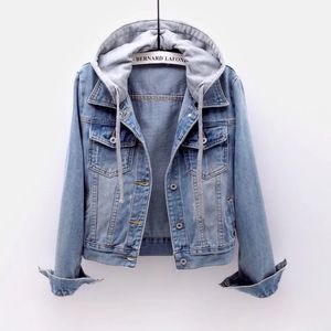 Denim Jacket Woman Hooded Short Style Clothing Retro Topcoat Pocket Buttons Long Sleeved Warm Tops Loose Fitting Autumn Winter 231222