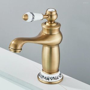 バスルームシンク蛇口Quyanre Retro Antique Brass Basin Faucet Single Handleミキサータップコールドウォーター