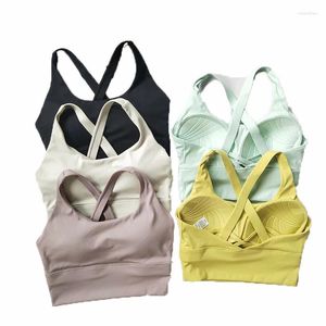 Outfit da yoga Donne Cross Back Sports Rras High Strength Support Top Fitness Reggiseno Push Up Gym Sexy Female Invenile femminile sexy