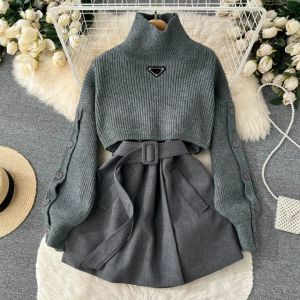 2024 겨울 부드러운 패션 스타일 니트 조끼 디자이너 스웨터 기질 드레스 세트 중국의 일류 주요 브랜드 창조