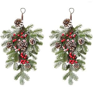 Decorative Flowers Rattan Garland Red Cones For Front Door Faux Frosted Holiday Window Hanging Artificial Berries Wall Winter Decoration &