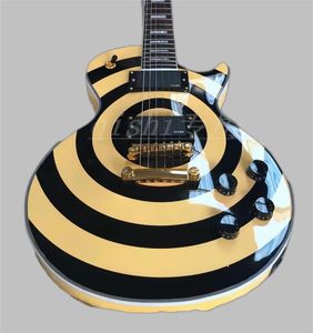 best Zakk Wylde Bullseye Cream Черная электрогитара EMG 8185 Звукосниматели Золотая крышка анкерного стержня Белый блок швабры Инкрустация накладки на гриф 369