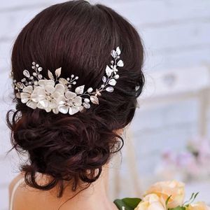 Hair Clips AiliBride Flower Crystal Pearl Headband For Wedding Tiara Bridal Vine Handmade Women Bride Ornaments Jewelry