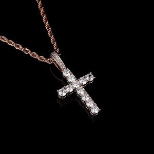 Hiphop Iced Rose Gold Ankh egyptian Pendant Diamond Cross Halsband för män Kvinnliga smycken med 24 -tums repkedja295l