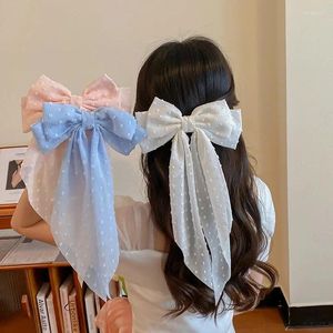 Hårtillbehör Chiffon Bow Hairn Pin Elegant Women mode Long Simple Solid Satin Clip Pin Retro Pannband Girls Jewelry