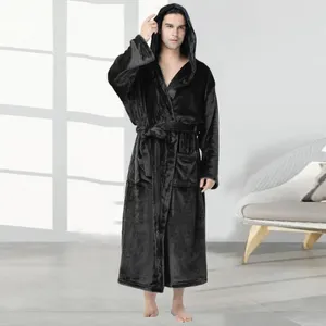 Mäns sömnkläder Pocket Robe mysig plysch huva badrock mjuk stilfull nattklänning för höst vinter långärmad spa med fickor värme