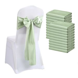 10PCS 17x275cm Sage Green Satin Chair Sashes Bows Cover Ribbons for Wedding Banquet Party Baby Shower Event 231222