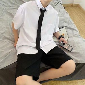 Herren lässige Hemden DK Uniform weiße Hemd Männer Kurzarm Lange lose Sommerarbeit tragen Schülerklasse Zoll Preppy Style