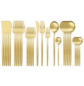 30pcs Matte Gold Butlery Setle ze stali nierdzewnej Nóż Deser Deser Fork łyżka srebrna oprogramowanie kuchenne Zestaw stołowy 2019785258