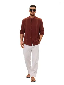 Camicie casual maschile cubana guayabera in lino abbottimo camicia manica roll -up per uomo colletto estate in camicia chimica homme