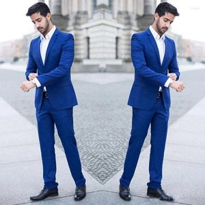 Ternos masculinos 2023 Blazer elegante para homens Casamento azul de peito único de lapela de lapela de peito de peito 2 (calça de jaqueta) Masculino