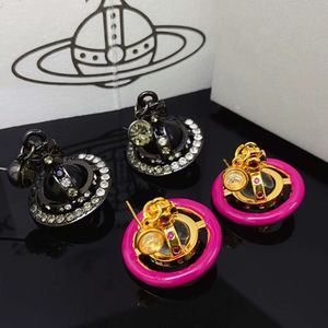 Empress Dowager Dowager's 3D UFO Saturn Dropping Oil Earrings Light Luxury Full Diamond Planet Set niche high-end design accessories
