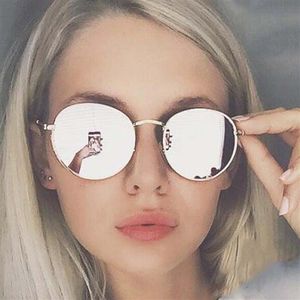 NOVO ROUNO MULHERM MULHERES DE ÓGELOS DE SUN DEGUNIDADES EYEWEAR GOLD METAL METAL FORD MEN SUNGLESSESS MELHF Mirror UV400 Sunglasses 28A com casos241r