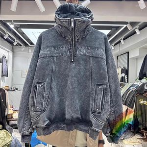 Men's Hoodies Nice Washed Half Zipper Hoodie Heavy Fabric Unisex Clothing Loose Oversized Quality Jean Hooded Pullover For Men