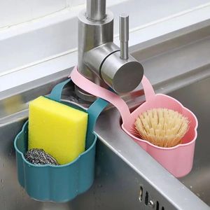 Kitchen Storage Faucet Mounted Sponge Drain Basket Sink Brush Rack Plastic Holder Box Gadget