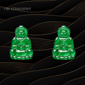 Avalokitesvara Jade smycken den vackraste gröna naturliga jadeiten Buddha guldhänge