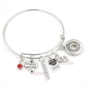 Whole Adjustable Bangle Snap Jewelry Teacher Bracelet Book Ruler Crayons Charms Button Bracelets Gift210q