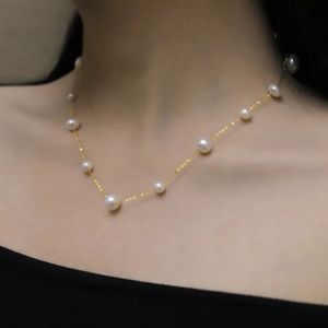 Nymph Real 18K Gold Necklace Pendnat Fine Jewelry Round Natural Freshwater Pearl Pure AU750 Chain for Women Wedding Present X535 231222