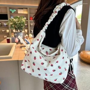 Evening Bags Ladies Strawberry Pattern Crossbody Bag Corduroy Casual Handbag With Ruched Strap High Quality Women Tote Large Cute Satchel