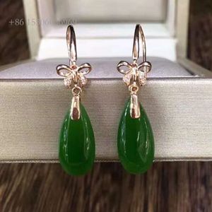 Elegant minimalistisk jade öronhuvudsmycken med diamantguld 17x8mm naturlig grön jasper hänge örhänge för kvinnor