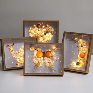 Luzes noturnas Diy Shell Frame Light Luminescent Gifts Bedroom Desktop Self Personalize Material Pacote Painting Decoração