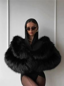 Kobiety Faux Fur Płaszcz ciepły zimowy kołnierz długim rękawem żeńskie płaszcze 2023 elegancka moda czarna streetwearna panie podmorskie 231222